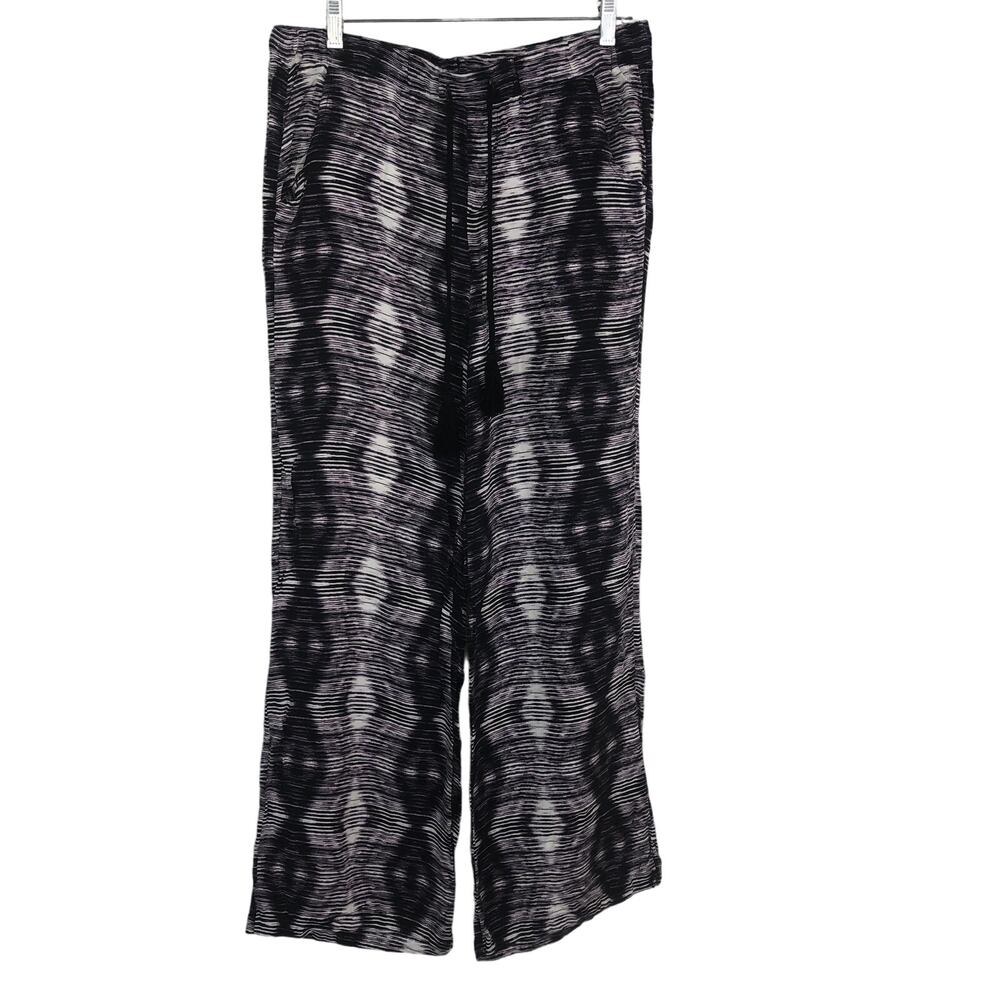 Casual Wide Leg Soft Pants Geometric Motif Drawstring Waist Size L Democracy